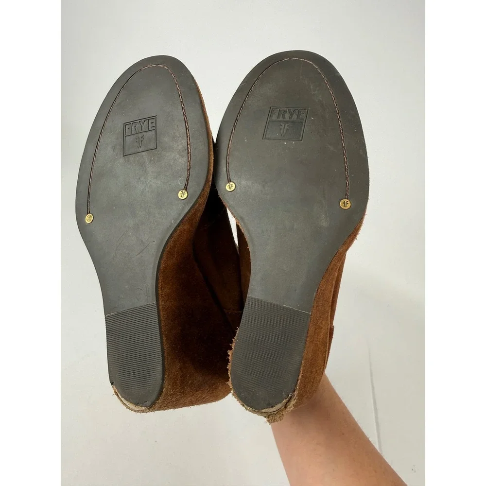 Frye Womens Cognac Brown Suede Lace Up Moc Toe Wedge Booties Shoes‎